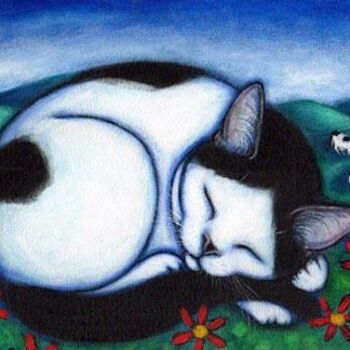 Painting titled "Vermont Cow Cat" by Heidi Shaulis, Original Artwork
