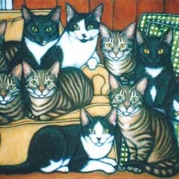 Painting titled "Cat Family" by Heidi Shaulis, Original Artwork