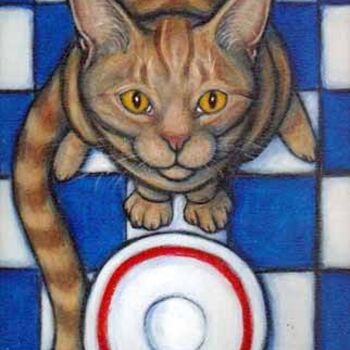 Painting titled "Hungry Ginger Tabby" by Heidi Shaulis, Original Artwork