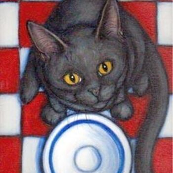 Painting titled "Hungry Black Cat" by Heidi Shaulis, Original Artwork