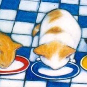 Peinture intitulée "Milk for 3 Kittens" par Heidi Shaulis, Œuvre d'art originale