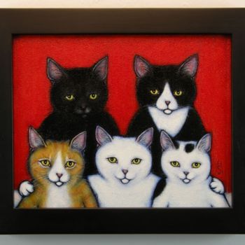 Peinture intitulée "5 Cats" par Heidi Shaulis, Œuvre d'art originale