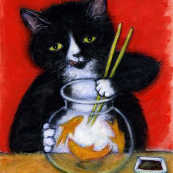 Pintura intitulada "Sashimi Time" por Heidi Shaulis, Obras de arte originais