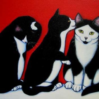 Painting titled "3 Tuxedo Cleanup" by Heidi Shaulis, Original Artwork