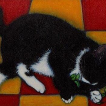 Painting titled "Charlie Loves Catnip" by Heidi Shaulis, Original Artwork