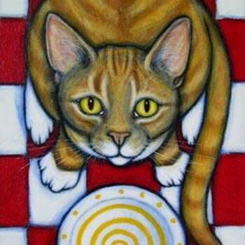 Painting titled "Hungry Ginger Tabby" by Heidi Shaulis, Original Artwork