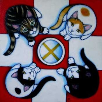 Pintura titulada "4 Hungry Cats" por Heidi Shaulis, Obra de arte original