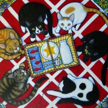Peinture intitulée "Hungry Cat Picnic" par Heidi Shaulis, Œuvre d'art originale