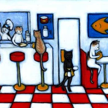Peinture intitulée "Hungry Cat Cafe" par Heidi Shaulis, Œuvre d'art originale