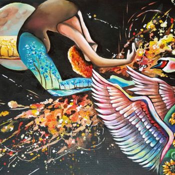 Painting titled "Leda wants to fly" by Heidy Garcia, Original Artwork