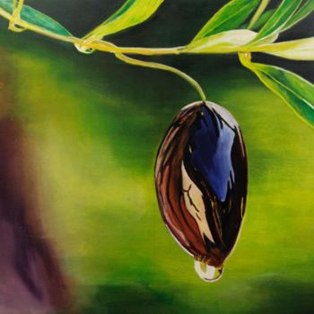 Painting titled "Olive mit Wassertro…" by Heike Gausmann, Original Artwork, Acrylic
