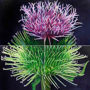 Malerei mit dem Titel "Distel mit Blüte" von Heike Gausmann, Original-Kunstwerk, Acryl