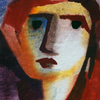 Malerei mit dem Titel "Frauenkopf" von Heinz Janszen, Original-Kunstwerk, Tempera