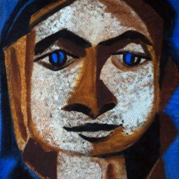 Malerei mit dem Titel "Blaue Augen" von Heinz Janszen, Original-Kunstwerk, Tempera