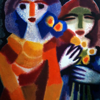 Malerei mit dem Titel "Zwei Frauen" von Heinz Janszen, Original-Kunstwerk, Tempera