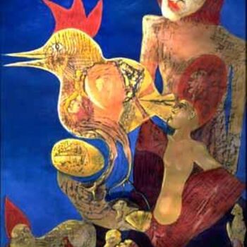 Painting titled "Woman with Cock" by Heinz Sterzenbach, Original Artwork