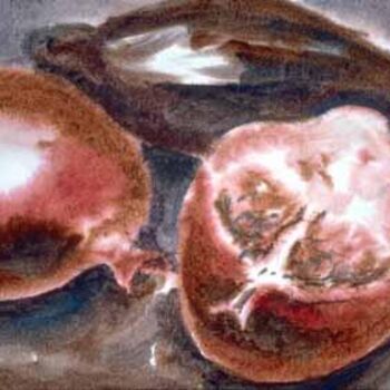 Ζωγραφική με τίτλο "Pomegranates, Water…" από Heinz Sterzenbach, Αυθεντικά έργα τέχνης, Ακουαρέλα