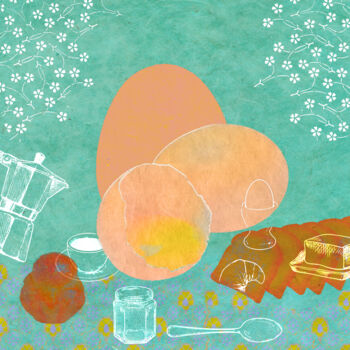 Grafika cyfrowa / sztuka generowana cyfrowo zatytułowany „Breakfast” autorstwa Hel Swynghedauw, Oryginalna praca, Kolaże