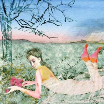 Arte digitale intitolato "Femme framboise" da Hel Swynghedauw, Opera d'arte originale, Collages