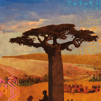 Digitale Kunst mit dem Titel "Sous le baobab" von Hel Swynghedauw, Original-Kunstwerk, Fotomontage