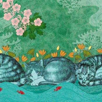 Arts numériques intitulée "Les trois chats" par Hel Swynghedauw, Œuvre d'art originale, Photo montage