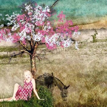 Arts numériques intitulée "Pause sous le pruni…" par Hel Swynghedauw, Œuvre d'art originale, Peinture numérique