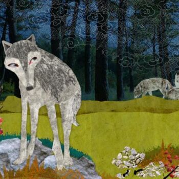 Artes digitais intitulada "Loup dans la foret" por Hel Swynghedauw, Obras de arte originais, Colagens