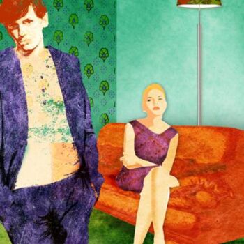 Digitale Kunst mit dem Titel "Couple dans un salon" von Hel Swynghedauw, Original-Kunstwerk, Digitale Malerei