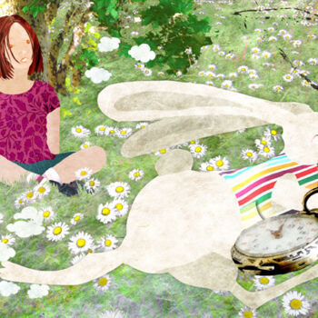 Arts numériques intitulée "Alice et le lapin" par Hel Swynghedauw, Œuvre d'art originale, Peinture numérique