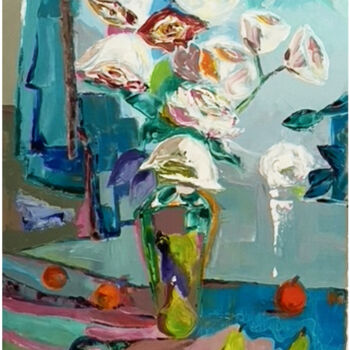 Painting titled "Bouquet Oil Paintin…" by Helen, Original Artwork, Oil Mounted on Wood Stretcher frame