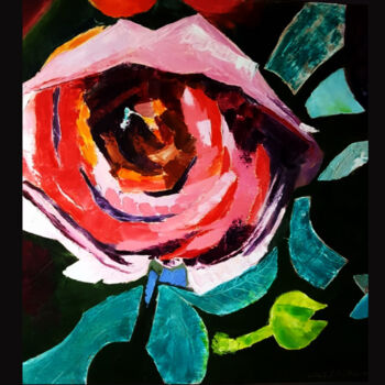 Painting titled "Large Rose Abstract…" by Helen, Original Artwork, Oil Mounted on Wood Panel