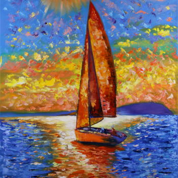 Картина под названием "Sailboat Painting S…" - Helen Berk, Подлинное произведение искусства, Масло
