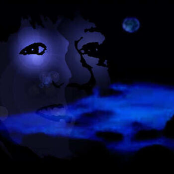Digitale Kunst mit dem Titel "blauer Mond" von Helen Grosswart, Original-Kunstwerk