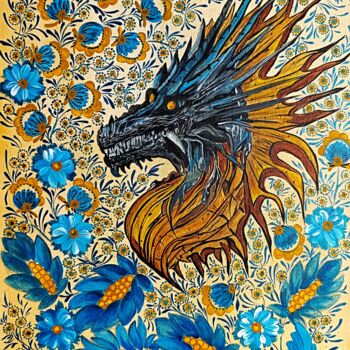 Painting titled "Dragon" by Helen  Polishuk, Original Artwork, Acrylic