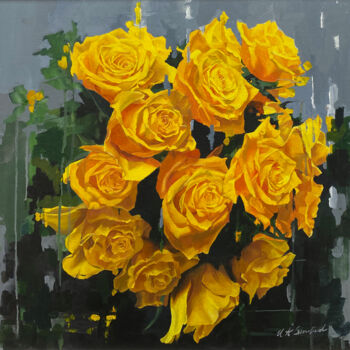 Peinture intitulée "Roses from G" par Helen Sinfield, Œuvre d'art originale, Acrylique Monté sur Autre panneau rigide