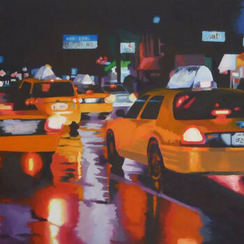 Картина под названием "New York Taxi Cabs…" - Helen Sinfield, Подлинное произведение искусства, Акрил Установлен на Деревянн…