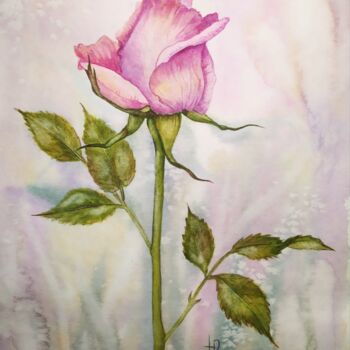 Schilderij getiteld "Роза" door Helen Temchenko, Origineel Kunstwerk, Aquarel