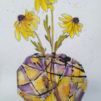 Peinture intitulée "Желтые цветы" par Helen Temchenko, Œuvre d'art originale, Aquarelle