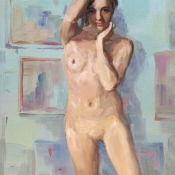 Painting titled "Nude Female Erotic,…" by Helen Vus, Original Artwork, Oil