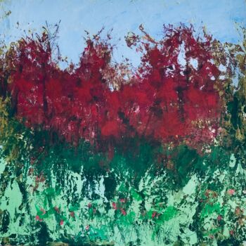 Painting titled "Fire Bush and Folia…" by Helena Butler, Original Artwork, Acrylic Mounted on Wood Stretcher frame