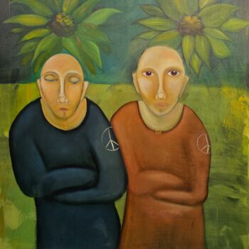 Painting titled "Peacebrothers" by Helena Hötzl Setterström, Original Artwork, Oil Mounted on Wood Stretcher frame