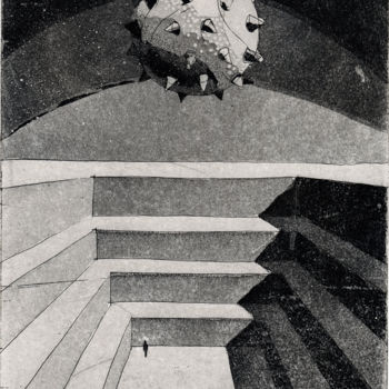 Druckgrafik mit dem Titel "Arena" von Helena Kalná, Original-Kunstwerk, Radierung