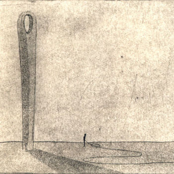 Gravures & estampes intitulée "Through needle's eye" par Helena Kalná, Œuvre d'art originale, Eau-forte