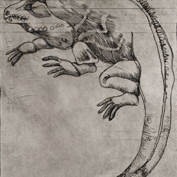 "Iguana" başlıklı Baskıresim Helena Kalná tarafından, Orijinal sanat, Oyma baskı 