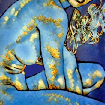 Peinture intitulée ""Lady Blue And Gold"" par Helena Wierzbicki, Œuvre d'art originale, Acrylique