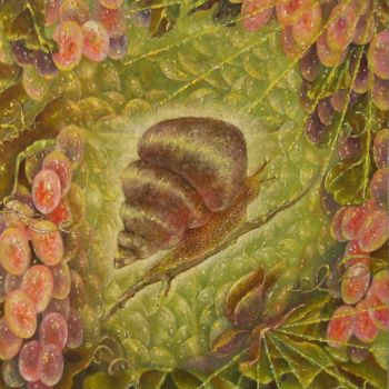 Painting titled "Escargot de raisin." by Helena Lose, Original Artwork, Oil