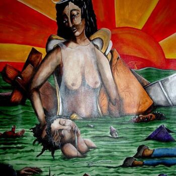 Pintura titulada "when the levees bro…" por Helene, Obra de arte original, Acrílico