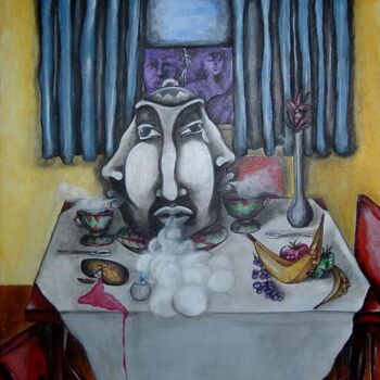 Peinture intitulée "TEA TIME NEVER LONE…" par Helene, Œuvre d'art originale