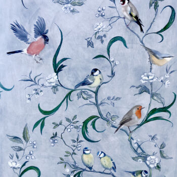 Peinture intitulée "Les oiseaux du jard…" par Hélène Avot, Œuvre d'art originale, Huile