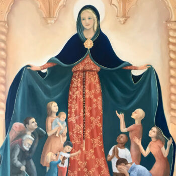 Pittura intitolato "Vierge au manteau" da Hélène Avot, Opera d'arte originale, Olio